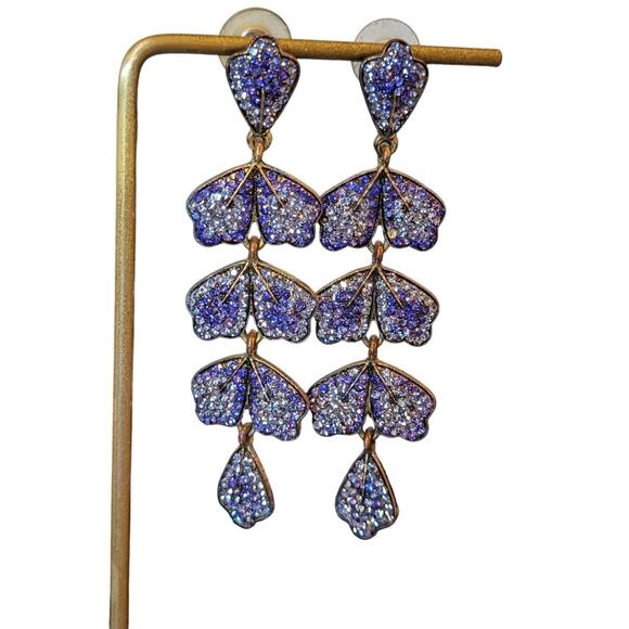 Vintage Cascading Purple Crystal Leaf Dangle Post Earrings - Picture 7 of 7